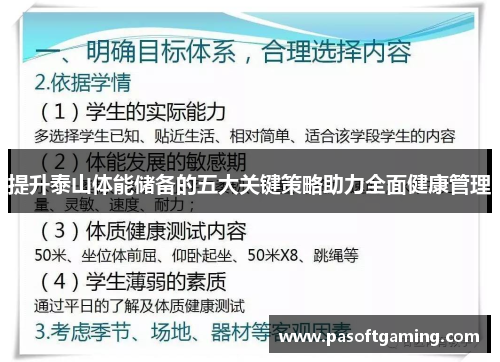 提升泰山体能储备的五大关键策略助力全面健康管理 提升泰山体能储备的五大关键策略助力全面健康管理