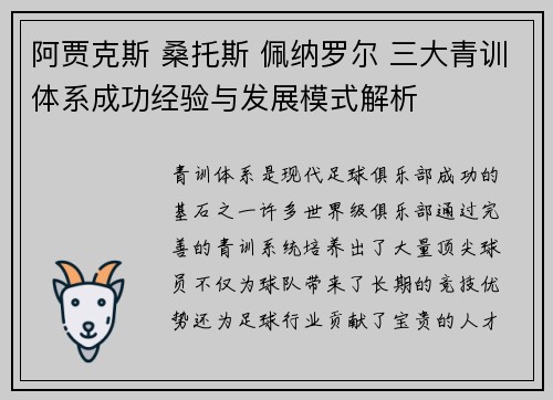阿贾克斯 桑托斯 佩纳罗尔 三大青训体系成功经验与发展模式解析