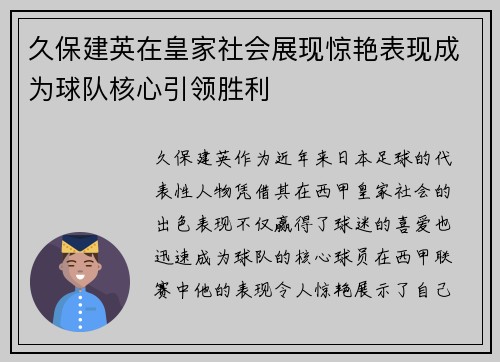 久保建英在皇家社会展现惊艳表现成为球队核心引领胜利